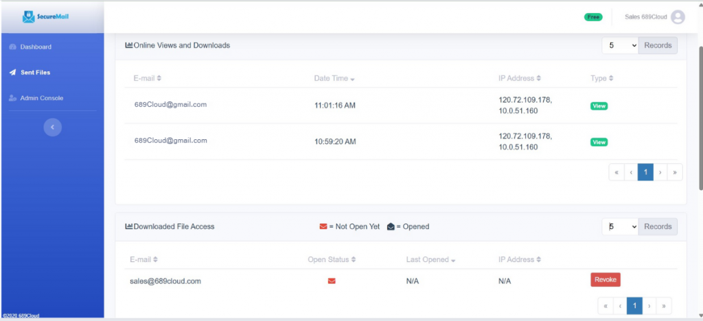 SecureMail dashboard